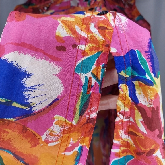 Protest Silk Top Sleeveless Multicolor Button Collar Abstract Floral Medium 90s - Picture 3 of 6